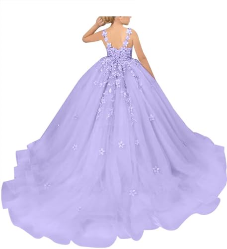 Girls Toddler Tulle Flower Girl Dress Lace Appliques Princess Pageant Dress Puffy Birthday Prom Ball Gown for Kids