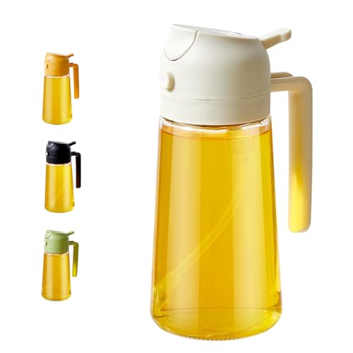 Olive Oil Dispener Spray for Cooking-16oz Glass Oil Spray Bottle 16oz/470ml Premium Glass Bottle, Food-grade,Mister for Air Fryer, Salad, Frying, BBQ (Beige)