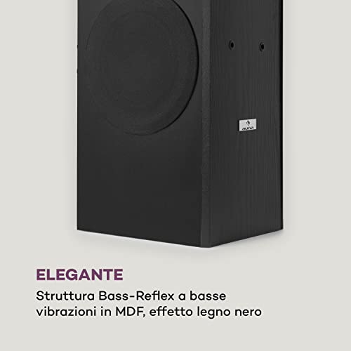 Auna Line E 1005 - Altoparlante a Torre, Altoparlante Hi-Fi a 3 Vie, 700 W, 2 x 180 W RMS, Subwoofer, Midrange, Tweeter, Cassa Bass Reflex, Cover Frontale Rimovibile, Effetto Legno, Nero