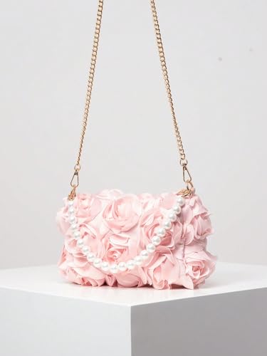 QWINEE Women's Faux Pearl Clutch Bag Flower Shape Small Crossbody Bag Evening Satchel Bag Tote Handbags Prom Bags3