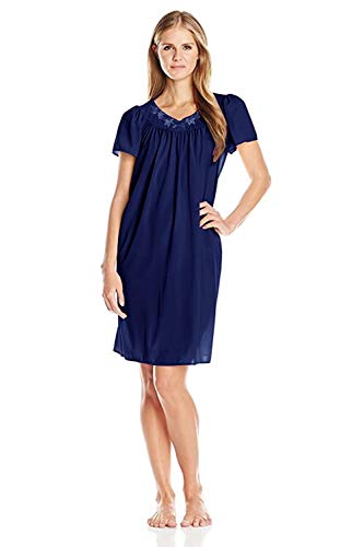 Miss Elaine Women's Plus Size Tricot Short Nightgown (3X, Navy)