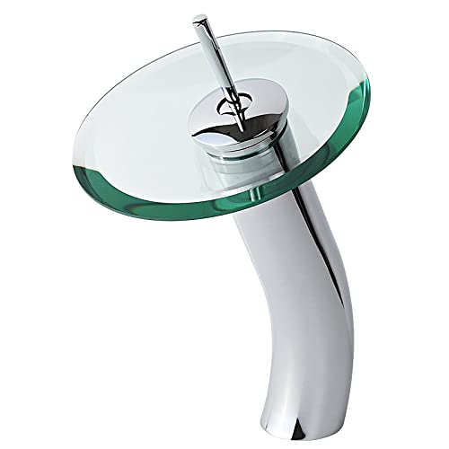Inchant Widespread Waterfall Bathroom Sink Faucet with Glass Spout Chrome Finish Vessel Sink Vanity Bathtub Mixer Taps Lavatory Shower Tub Faucets Deck Mount with Clear Glass Disk