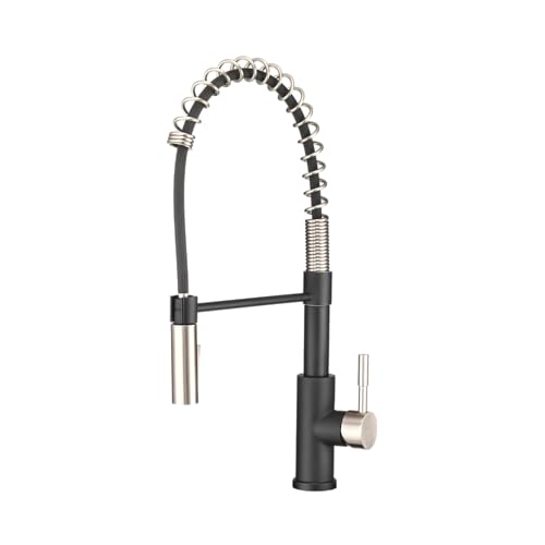 Image of Dura Faucet DF-MK504SLK-MBSN RV Pull-Down Kitchen Faucet (Matte Black) | High-arc spring pull-down kitchen faucet for RV and camper galleys. Matte Black and Satin Nickel finish.