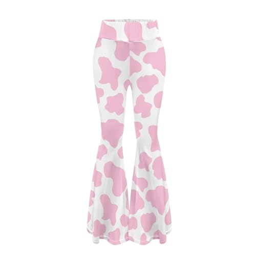 YEXIATODO Women's Yoga Leggings - Pink Cow Print Flared Pants with Tummy Control for Sports, Workout, Running & Yoga