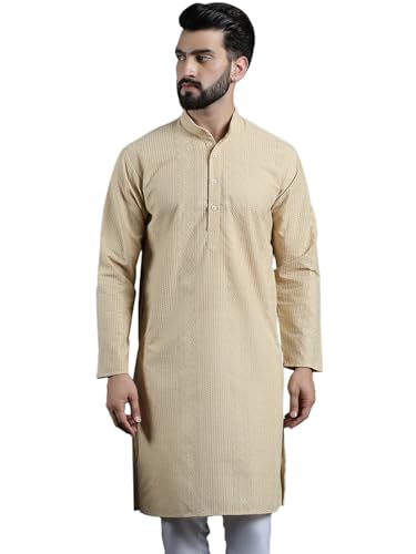 Image of SOJANYA (Since 1958 Men's Pure Cotton Checked Embroidered Long Kurta | Traditional for Diwali Celebrations