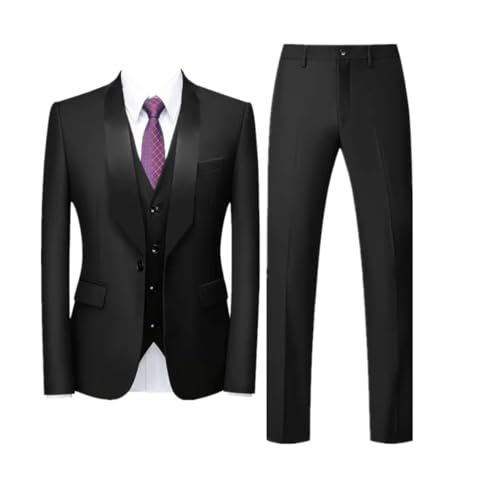 Pohullan Men Solid Formal Wedding Suit 3 Piece Suit Business Social Tuxedo Dress Set