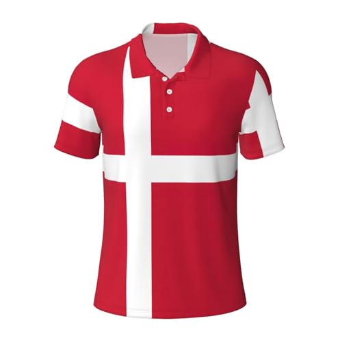 Polo respirant pour homme anti transpiration à motif drapeau danois manches courtes