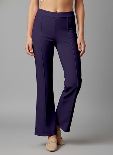 Image of Mehrang Cotton Blend Bootcut Parallel Trouser Pants for Women Regular Fit, Bellbottom Straight Pants for Womens