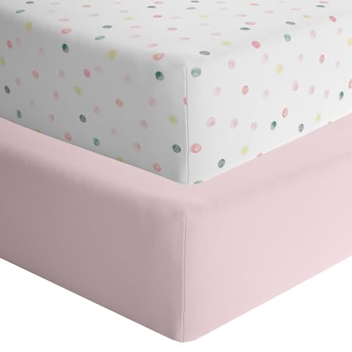 Image of Featherhead™ 2-Pack Fitted Crib Sheets - 100% Cotton - 52" x 28" x 9" for Standard Crib and Toddler Mattress (Jersey Pink Polka)