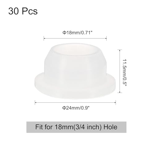 Image of uxcell 30pcs Hole Plugs, Heat Resistant Silicone Flush Type Fastener Hole Cover Plug for 18mm(3 /4 Inch) Hole, Round Snap Locking Tubing Plug Hole for Furniture Cabinet, White