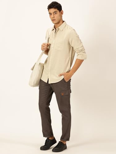 Image of Thomas Scott Men's | Solid | Premium Linen Blend | Spread Collar | Summer Wear | Long Sleeve | Shirts for Men