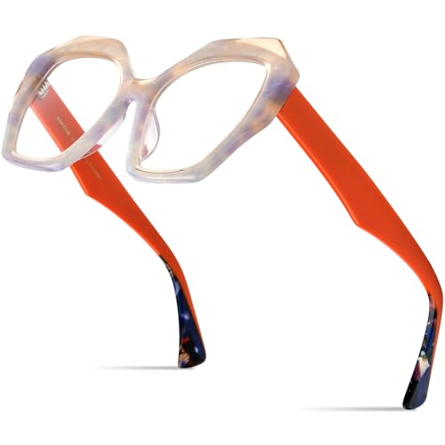 Image of HEPIDEM Multicolor Acetate Glasses Frame Women,Oversize Round Optical Eyeglasses 9345