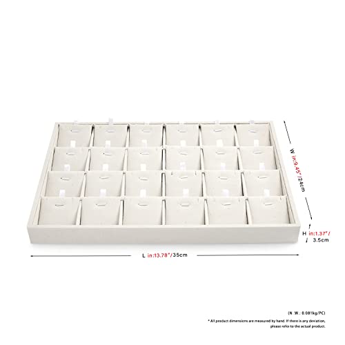 24 Grids Linen Necklace Tray Jewelry Display Tray Necklace Holder Organizer for Drawers With Removable Jewelery Cards Pendant Bracelet Storage (Beige)