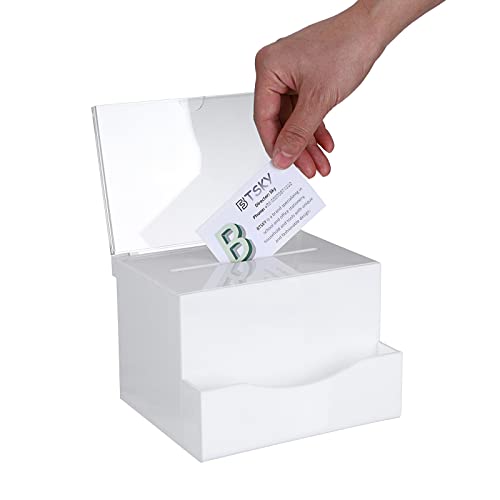 Boîte de vote en acrylique avec poche BTSKY urne de table blanche sécurisée à clé - 2