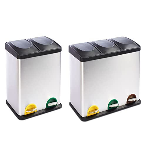 Poubelle de tri sélectif Brandon - Casa Pura - Système de tri intelligent - 2 variantes possible - Corps en acier inoxydable - Avec 2 bacs - Volume 36L