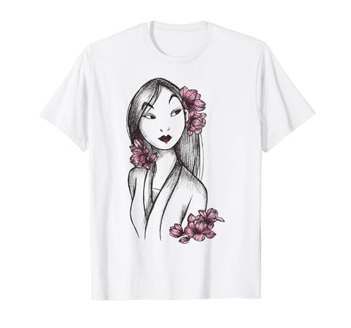 Disney Mulan Sketched Floral Hair Portrait T-Shirt