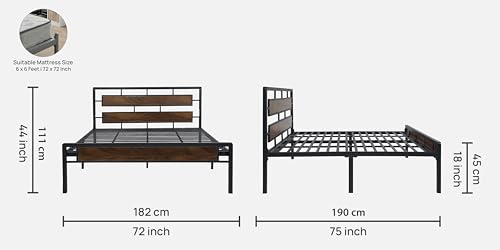 Image of Zeek Metal King Size Bed Without Storage | Wrought Iron Double Bed with Headboard & Footboard | Sturdy Powder Coated Platform Bed King Size Cot for BedroomLivingRoom Black (75x72)