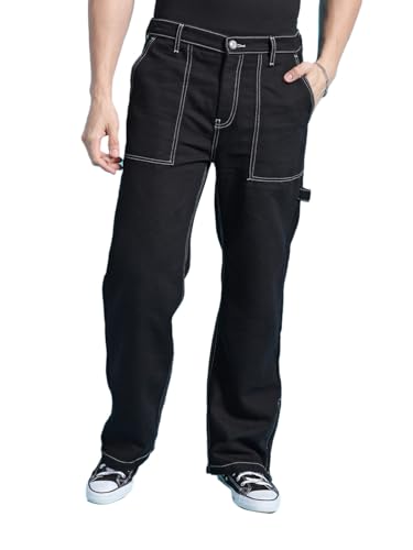 Image of The Indian Garage Co Men Baggy Solid Mid-Rise Stretchable Jeans Black