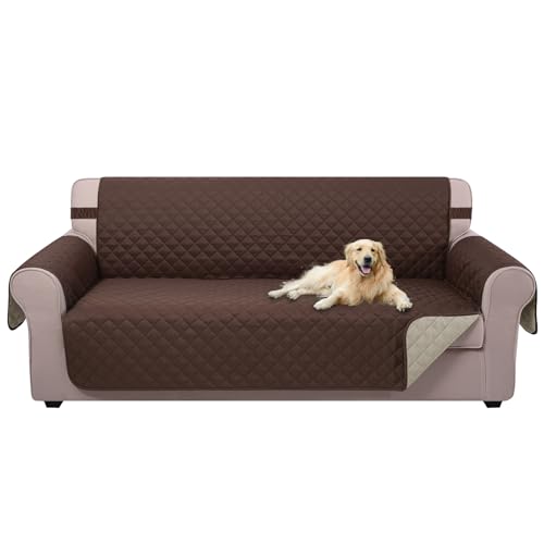 U-NICE HOME Reversible Sofa Cover Couch Cover for Dogs with Elastic Straps Water Repellent Furniture Protector for Pets Couch Cover for 3 Cushion Couch (Sofa, Coffee/Beige)