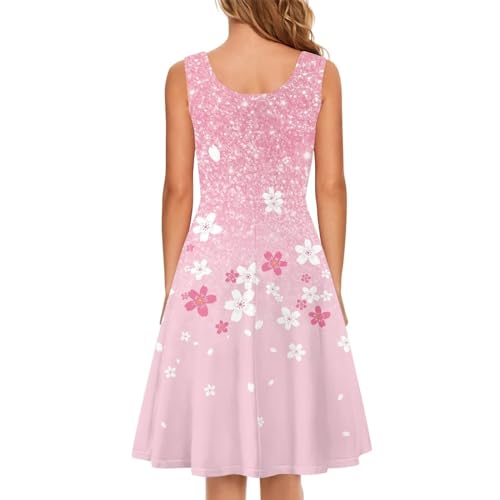 Image of Women's Casual Loose Sundress Midi Sleeveless Crewneck Dress Summer Beach Tank Dress with Pockets