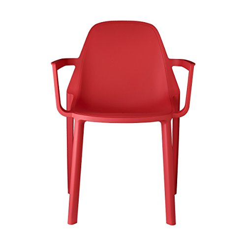Silla modelo más de tecnopolímero Juego de 6 y 4 piezas también ignífuga para cocina, comedor, restaurante, hotel, bar, pub, pizzerías (rojo geranio, con reposabrazos) Cover