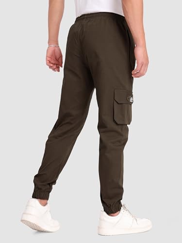 Image of Beyoung Cotton Solid Elastic with Drawstring Cargo Joggers for Men | Regular Fit | 2 Spacious Pockets | Smooth Texture