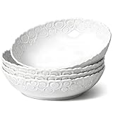 HOMBENE Heartbeat Pasta Bowls Set of 4, 40oz, Porcelain Wide and Shallow, Soup, Pasta, Noodle, Dinner, Large Salad Bowls Soup Bowl for Kitchen, Microwave & Dishwasher Safe (White)