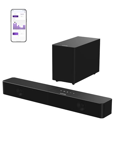 ULTIMEA 2.1ch Barre de Son TV avec Caisson sans Fil, VoiceMX & BassMX, Contrôle Via App, Barre de Son 240W Puissance Max, Basses Réglables, HDMI, Optique,...