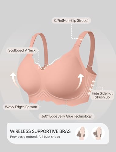 Image of OEAK Women Value Series Jelly Bras Wireless Pushup Convertible Bra | Everyday Essentials,Comfortable Bralettes,No Underwire,Full Coverage,Support Lift,Tshirt,Soft,Seamless,Scalloped