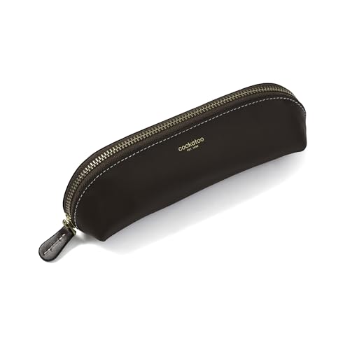 Image of Cockatoo Genuine Leather Pencil Pouch, Accessories holder, Stationery Bag, Zippered Pen Case for Work & Office (Cappuccino)
