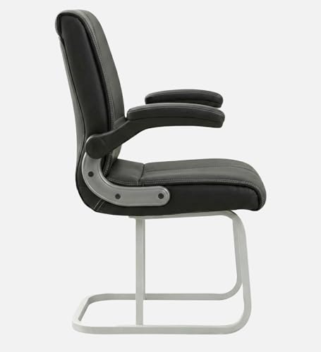 Image of NEWTURN Maxson Mid Back Office Visitor Chair, Adjustable Flip-Up Handles, Synthetic Rexine, Ergonomic Reception Chair, 1 Year Warranty (Black)