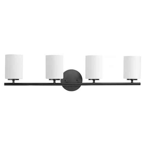 Image of Replay Collection 4-Light Etched Glass Modern Bath Vanity Light Textured Black