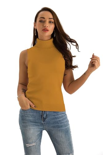 Image of Spicy Sandia Women Stretchable Turtleneck Knit Sleeveless Slim Fit Sweater