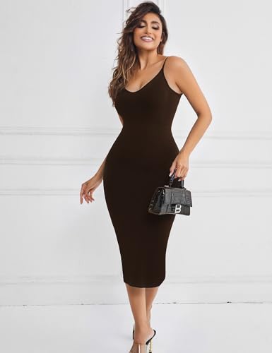 Image of Full Slip for Under Dresses Summer Bodycon Dress for Women Sleeveless Casual Party Shapewear Slip Midi Body Shaper Dress