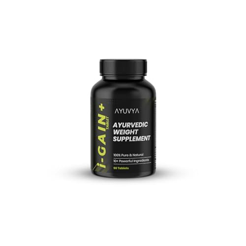 Ayuvya i-Gain+ Weight Supplement | Helps in Gaining Weight | Powerful herbs for Improving Appetite & Nutrient Absorption | With New & Improved Formula | 100% Ayurvedic | 90 Tablets