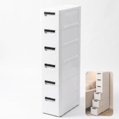Schmaler Schrank mit 6 Schubladen auf Rollen für Küche & Bad 20cm breit