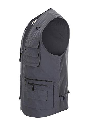 Image of Hbufnha Men's Casual Safari Travel Vest 16 Pockets Outdoor Work Vest Sleeveless Jacket Fishing Hiking Photograph