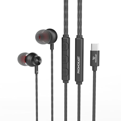 Image of PHONOKART Speed Premium Type C Earphone with Mic for Oneplus 7 7Pro 7T 8 8T 8Pro Nord Noise Isolating Earphones USB C-Type Port (Work with Phones Without 3.5mm Audio Jack) (Black)