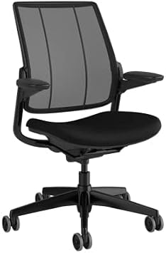 Humanscale Diffrient Smart Home Office Desk Chair, Adjustable Duron Arms, Black Frame, and Fourtis Seat Fabric with Hard Floor Casters