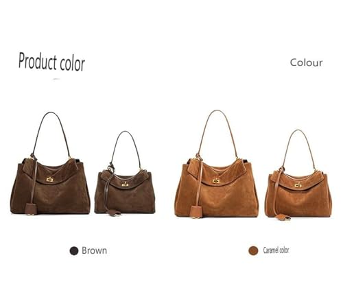 Vintage Suede Hobo Shoulder Bag, Brown Leather Trim, Gold-Tone Hardware, Large and Medium Size (Brown trumpet)2