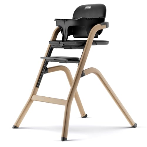 Image of HARPPA Caspio Baby High Chair with Removable Tray and Cushion, 6-Level Adjustable Seat and Footrest, All-in-One High Chair for Babies and Toddlers, Woodgrain Black