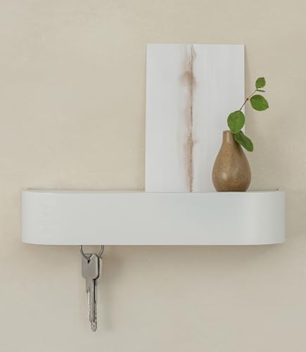 Kazai. Portachiavi da Parete 'Toke' | Design di Appendichiavi da Parete di Berlino | Porta Chiavi da Muro con Mensola in Legno | Porta Chiavi Ingresso per Parete e Corridoio | Bianco