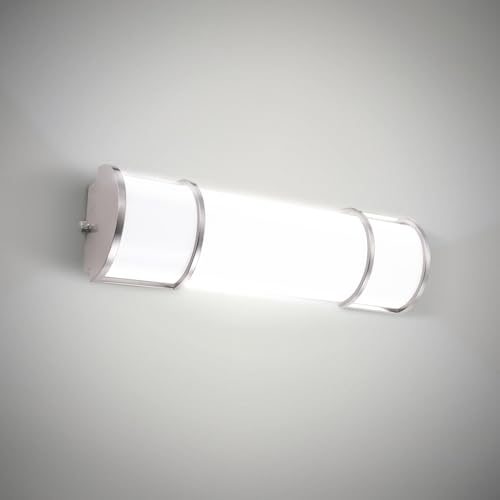 Image of ASD LED 18 inch Vanity Flush Mount Light Fixture, Linear Bathroom Lighting Bar | 3CCT, Dimmable, Energy Star, ETL Listed | 20W 1650LM 3000-5000K 120V | Long Tube Bath Wall Sconce Over Mirror | Nickel
