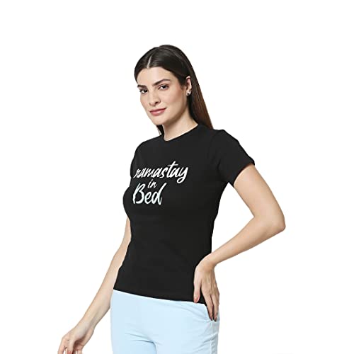 Image of Bewakoof Women's Printed Black Lounge T-Shirt