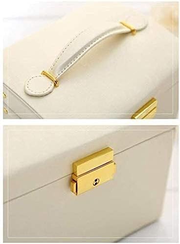 Jewelry Box 3 Layer Organizer PU Leather Jewelries Organizer Case Boxes with Lock and Mirror Jewelry Storage Box Household Outdoor Use Portable Jewelry Box (Color : Black) (White) image 4