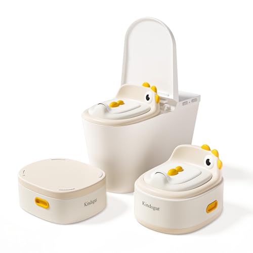 Kindsgut 3-in-1 Toddler Potty Training Toilet,Removable Seat with Dinosaur Design,Sturdy Step Stool, Splash Guard & Comfortable Backrest,Removable Bowl Easy to Clean,for Boys&Girls 18 Months&Up