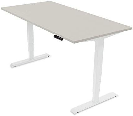 Ergotopia® Elektrisch höhenverstellbarer Schreibtisch | 5 Jahre Garantie | Ergonomischer Steh-Sitz Tisch mit Memory Funktion | Beugt Rückenschmerzen vor & Macht produktiver (160x80, Grau, W)