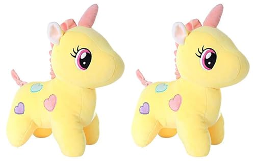 Babique Unicorn Teddy Bear Plush Soft Toy Cute Kids Birthday Animal Baby Boys/Girls (25 Cm, Yellow) (Pack of 2)