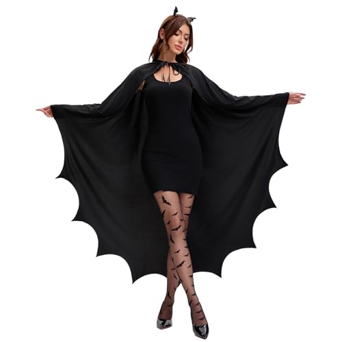 Disfarce morcego para mulher, vestido de Halloween com asas morcego para adulto, estilo Fashion elegante, capa de morcego ideal para festas de Halloween ou carnaval, disfarce divertido e atraente