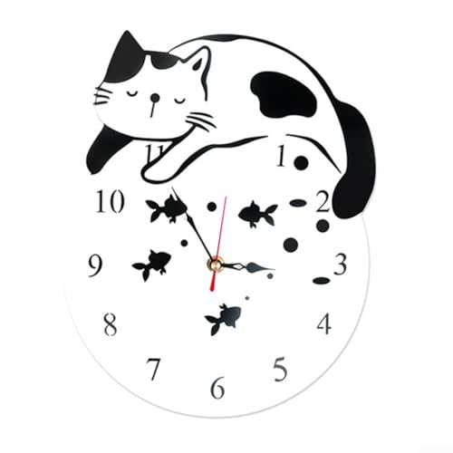 Eawfgtuw Orologio da parete silenzioso a forma di gatto, in acrilico, 30 x 24 cm, con movimento senza ticchettio, per appenderlo facilmente, decorativo per camera da letto, soggiorno, ufficio o